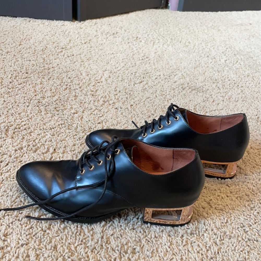 Black Jeffrey Campbell rose gold heeled loafers! Lightly used! SIZE 8!